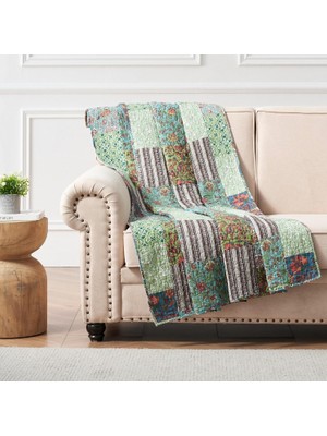 Braventa Collection Greenland Home Jasmin Boho Tarzı Ters Çevrilebilir Örtü Yorganı, 127X152 Cm, Yeşim Taşı