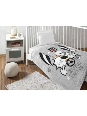 Braventa Collection Beşiktaş Klasik Taraftar Desenli Pamuk-Polyester Karışım Battaniye, Siyah, Beyaz, Bebek