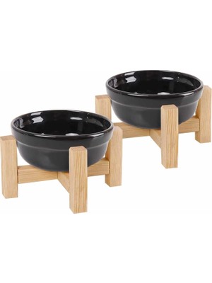 Braventa Collection Gobypet Always The Best Mama Kabı, Ahşap Kedi Mama Kabı, (Iki Adet), Kedi Mama Su Kabı, Ahşap Standl