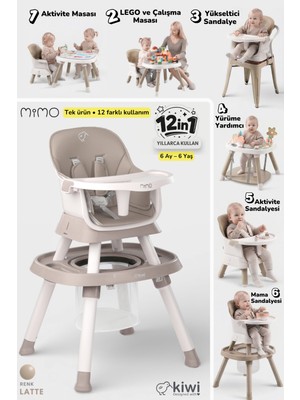 Kiwi Mimo 12’si 1 Arada Çok Fonksiyonlu Mama Sandalyesi – Oyun & Aktivite Masası , Yükseltici