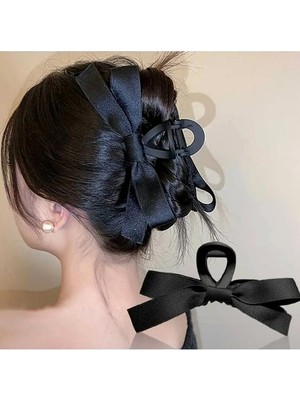 Braventa Collection Kadın Siyah Saten Çift Taraflı Fiyonk Mandal Toka,kadın Çocuk Mandal Toka, Lastik Toka Seti, Toka Or