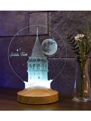 Braventa Collection Galata Kulesi Sevgiliye Hediye, Eşe Hediye Kişiye Özel LED Lamba, Doğum Günü Hediyesi Isimli Galata