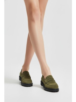 Laura Shoes Laura Kadın Süet Loafer Lyra Haki