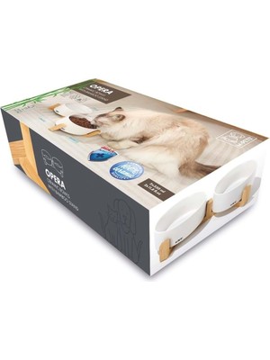 Braventa Collection M-Pets Opera Seramik Mama Kabı Bamboo Standlı 2X350ML White
