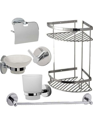 UltraMint 6'lı Banyo Raf Seti Paslanmaz Çelik Köşe 2 Katlı, Şampuanlık ve Uzun Havluluk