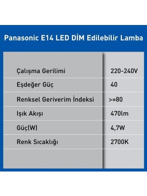 Braventa Collection Panasonic E14 LED Dim Lamba 4,7W 470LM 2700K