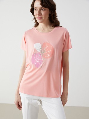 Lc Waikiki Yeni Sezon Bisiklet Yaka Çiçekli Kadın Tişört