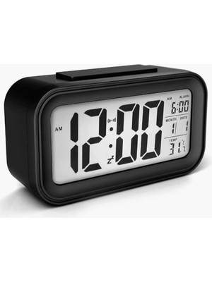 Braventa Collection Alfalink Fotoselli Işık Sensörlü Termometreli Alarmlı Dijital Masa Saati (Siyah)