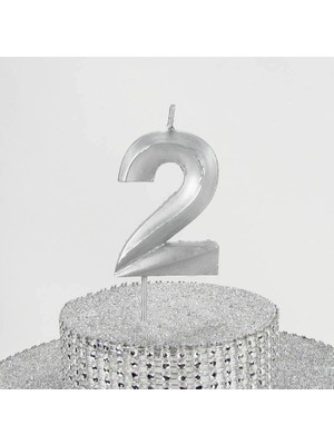 Braventa Collection Parti Vitrini 2 Iki Rakamlı Gümüş Gri Mum 6.5 cm