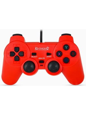 Braventa Collection Kontorland Kablolu Pc Gamepad – D-Input & X-Input Destekli Çift Titreşimli USB Oyun Kolu (Kırmızı)
