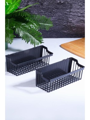 Braventa Collection Bev Kitchen 2 Adet Yapışkanlı Çok Amaçlı Banyo - Mutfak Rafı Plastik Şampuanlık Organizeri Siyah