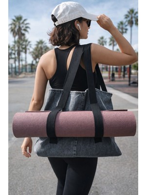 Spor ve Casual Kullanım Için Denim Yoga Matı Bölmeli Çanta / El Yapımı & Dayanıklı