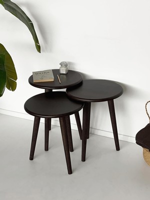 Braventa Collection Doğal Masif Ahşap Yörünge Sehpa Seti - 3'lü Zigon Yuvarlak Modern Takım (Yan, Dekoratif Sehpa) (Cevi