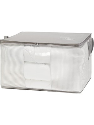 Braventa Collection Ocean Home Textile Büyük Boy Pvc Pencereli Gri Çizgili Stuff & Things Hurç 60 x 43 x 35 cm