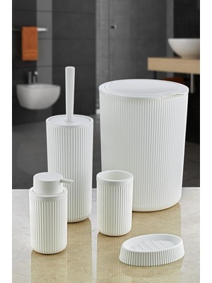 Braventa Collection 5 Parça Lüx Plastik Banyo Seti 7 Litre Dokunmatik Çöp Kovalı, Antibakteriyel Fırça (Siyah-Gri) (Beya