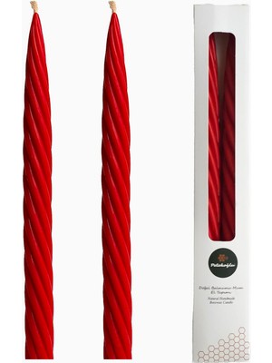 Braventa Collection Balmumu Mum Kırmızı (2 Adet 27.5cm) Kalın Burgu Burgulu Balmumu Şamdan Mumu Dekoratif Mum (Kırmızı)