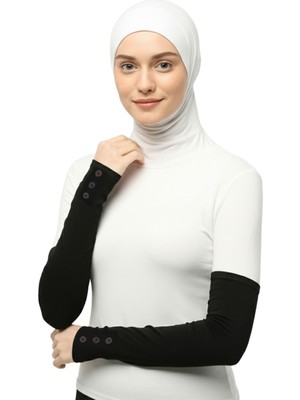 Altobeh Düğmeli Pratik Tesettür Kolluk Penye Namaz Kolluğu - Siyah