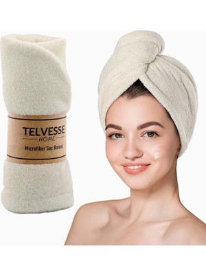 Braventa Collection Mikrofiber Saç Havlusu Plaj Deniz Havuz Bonesi Banyo Saç Kurutma Baş Havlusu Krem