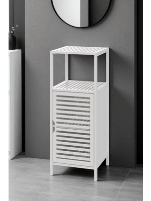 Braventa Collection Digithome Bambu Beyaz Lake 1 Kapaklı 2 Raflı Banyo Düzenleyici Organizer Dik Dolap DB-0044