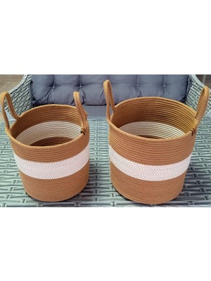 Braventa Collection 2 Adet Büyük Ev Banyo 26 * 25CM Sepet Kahverengi Hasır Oyuncak Patates Soğan Sepeti