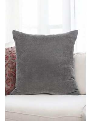 Braventa Collection Gri Kırlent Kılıfı Dekoratif Düz Sade Velür