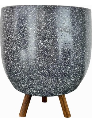 Braventa Collection Bitki Tasarımı Ev Dekorasyon Aksesuar Gri Granit Toprak Saksı Saksılık Salon Çiçeklik 3 Ayaklı - 19