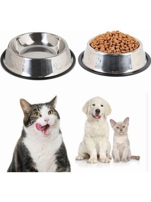 Braventa Collection Aee® 2’li Paslanmaz Çelik Kedi ve Köpek Mama Kabı Su Kabı Seti – Kaydırmaz Silikon Tabanlı – Hijyeni