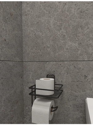 Braventa Collection Alper Banyo Yapışkanlı Tuvalet Kağıtlığı Tutacağı Askısı Mat Siyah Metal Tuvalet Kağıtlık Tuvalet Ka
