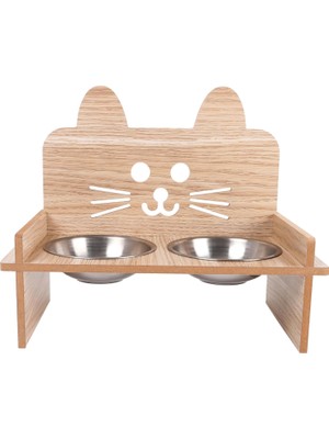 Braventa Collection Gobypet Always The Best Mama Kabı, Ahşap ve Metal Çift Hazneli Kedi Mama ve Su Kabı, Köpek Mama Kabı