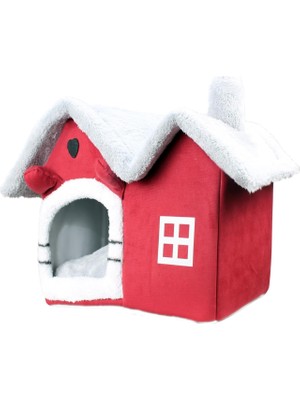 Braventa Collection Kedi Evi Yumuşak Kedi Yatağı Derin Uyku ve Kış Evi Çıkarılabilir Minder -Villa 1ADET (Kırmızı Küçük