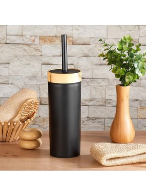 Braventa Collection Coverest Bambu Görünümlü Ahşap Desen Tuvalet Fırçası Seti (Banyo - Mutfak - Tuvalet - Balkon) (Siyah