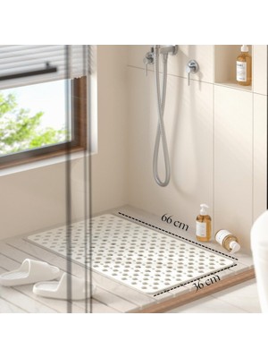 Braventa Collection | Kaymaz Banyo Paspası | Beyaz | 66X36CM – Dikdörtgen Duş Matı, Küvet Paspası | Güçlü Vantuzlu, Su T