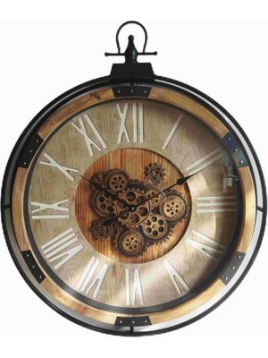 Braventa Collection CRK-816 Premium Ahşap Ithal Dönen Çarklı Roma Rakamlı Duvar Saati 74 * 8 * 90 cm