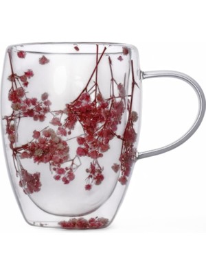 Braventa Collection 350ML Çift Cidarlı Çiçekli Kupa – Isıya Dayanıklı Çift Katmanlı Cam Çay & Kahve Kupası | Şık ve Ergo