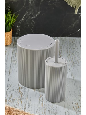 UltraMint Şık Yuvarlak Banyo Seti, Çöp Kovası ve Wc Fırçası ile Tamamlansın