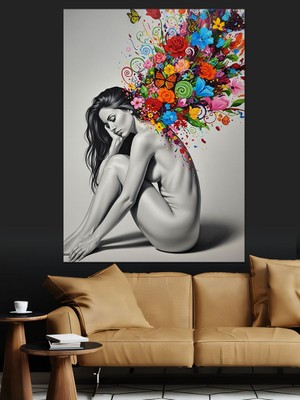 Tablomega Canlı Çiçek Patlaması Soyut Kadın Dekoratif Kanvas - Mdf Ahşap Tablo