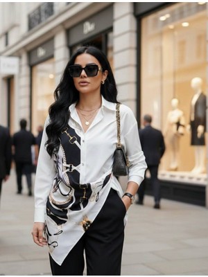 Anbly Collection Şal Detaylı Asimetrik Kesim Şık Kadın Gömlek