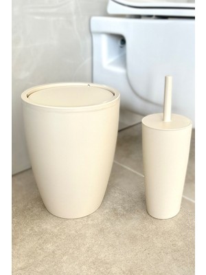 UltraMint Pratik Banyo Seti: Çöp Kovası ve Tuvalet Fırçası, Bej Renk