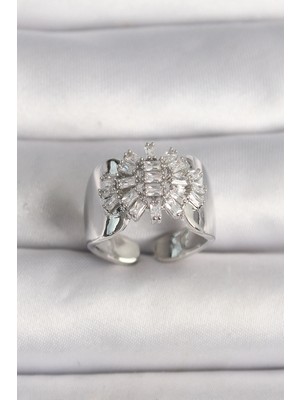 Clariss Ashwork Pirinç Gümüş Renk Ayarlanabilir Baget Zirkon Taş Model Kadın Yüzük 587455