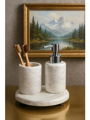 UltraMint Mermer Görünümlü Beton 3'lü Banyo Seti, Şık ve Fonksiyonel Tasarım