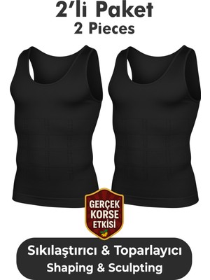 Elilom Erkek Korse Atlet 2’li Paket – Bel, Göğüs ve Göbek Toparlayıcı, Destekleyici ve Sıkılaştırıcı Siyah