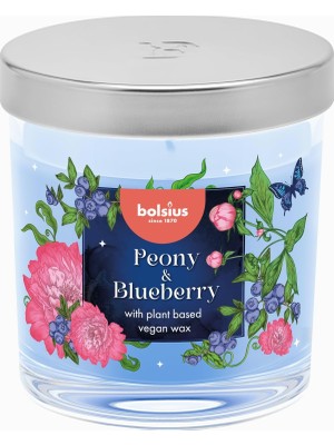 Braventa Collection Şakayık ve Yaban Mersini Kokulu Kavanozda Mum – Kapaklı, Mavi – 25 Saat Yanma Süresi – Doğal Bitki B