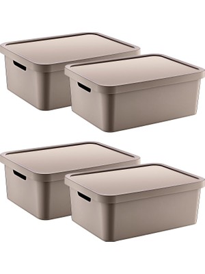 Braventa Collection 4'lü Set Stafi Çok Amaçlı Kapaklı Terra 12 Lt - Bej, Çok Amaçlı Kapaklı , Ev-Ofis-Depo Için, Kapaklı