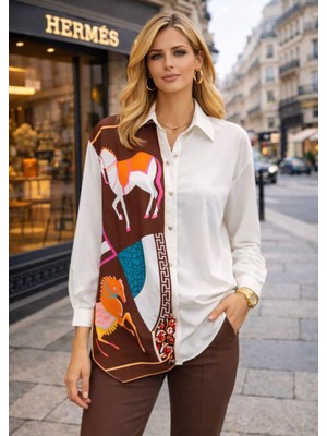 Anbly Collection Şal Detaylı Asimetrik Kesim Şık Kadın Gömlek