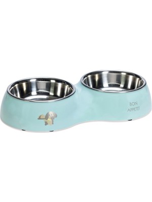 Braventa Collection Köpek Ikili Mama ve Su Kabı, Paslanmaz Çelik, Turkuaz, 34X17,5CM, 2X350ML