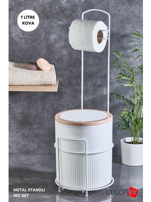UltraMint 7 Litre Metal Standlı Banyo Mutfak Çöp Kovası ve Tuvalet Kağıtlık Seti
