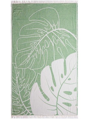 Barine Monstera Yaprağı Jakarlı Peştemal Yeşil, Taşıma Çantalı