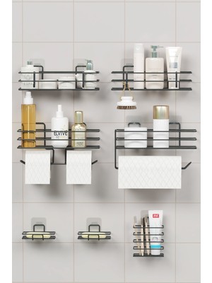 UltraMint 7 Parça Yapışkanlı Banyo Seti: Raf, Havluluk, Tuvalet Kağıtlık, Sabunluk