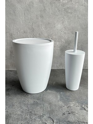 UltraMint Banyo Temizlik Seti, 2'li Çöp Kovası ve Tuvalet Fırçası Beyaz