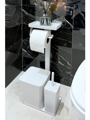 UltraMint 3'ü 1 Arada Banyo Seti: Tuvalet Kağıtlık, Çöp Kovası ve Fırça Takımı